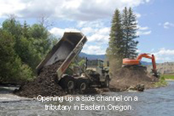 Opening side channel on tributary in Eastern Oregon
